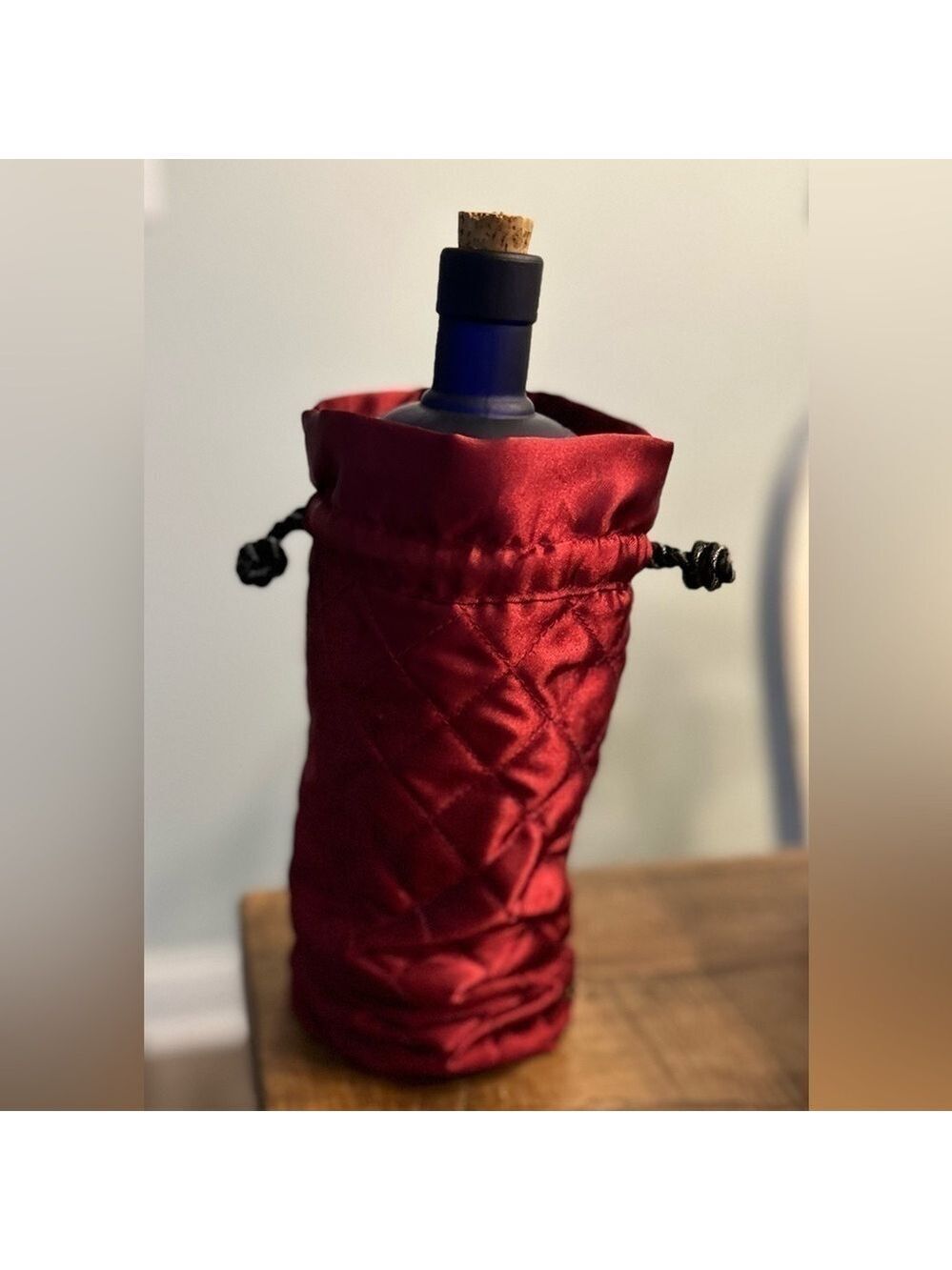 Bonjour Quilted Bag - Wine or Champaign Bottle holder Wine color fabric